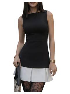 GORGLITTER Women's Bodycon Mini Dress Pleated Ruffle Hem Color Block Sleeveless Bubble…