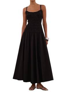 Womens Summer Spaghetti Strap Maxi Dress Scoop Neck Ruched Flowy Long Dresses Casual…