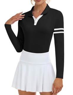 Soneven Womens Golf Shirts Moisture Wicking V Neck Long Sleeve Polo Shirts Collared Tops…