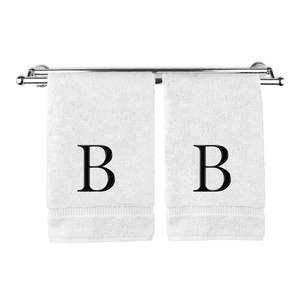 Monogrammed Hand Towel, Personalized Gift, Set of 2- Black Block Letter Embroidered Towel…
