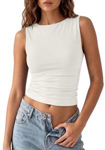 SUUKSESS Women Double Lined Going Out Basic Tank Tops Ruched Summer T Shirts Small 02…