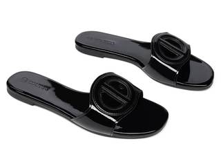 Coutgo Women's Open Toe Leather Summer Slide Sandals 6 Mirror Cool Black
