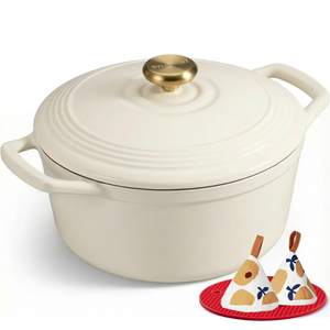 Overmont Enameled Cast Iron Dutch Oven - 5.5QT Pot with Lid Cookbook & Cotton Potholders…