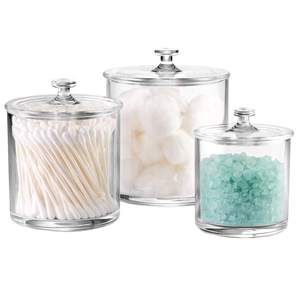 SheeChung 3 Pack Clear Acrylic Qtip Holder with Lids for Bathroom | Cotton Ball and Q tip…
