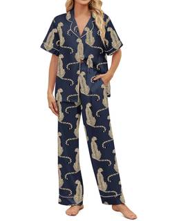 SHESHOW Satin Pajamas for Women Set Button Down Sleepwear Print Pjs Set 2 Piece Short…