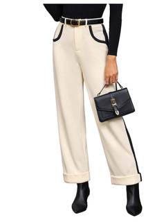 Women's Elegant Color Block Wide Leg Dress Pants High Waisted Work Office Trousers with…