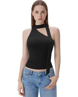 SUUKSESS Women Halter High Neck Tank Tops Off Shoulder Double Lined Going Out Shirts with…