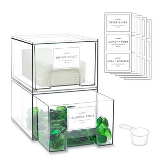 2 Pack Laundry Room Organization Storage Drawers with Labels, Clear Stackable Dryer Sheet…