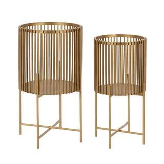 Kate and Laurel Paynter Modern 2-Piece Metal Floor Planter Set with Foldable Stand, Gold…