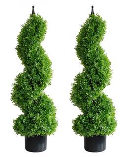 momoplant Artificial Topiary Outdoor Boxwood Spiral Topiary Tree 3ft (2 Pieces) Faux…