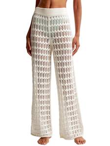 Saodimallsu Womens Crochet Cover Up Pants Sheer Mesh High Waist Sexy Casual Knit Summer…