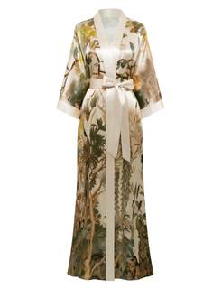 PRODESIGN Women's Satin Kimono Robe Long Floral Print Wedding Sleepwear | Silky Fabric…