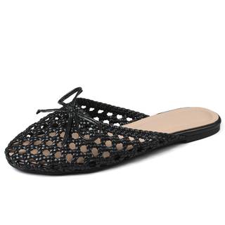 Lyrisiphy Round Toe Woven Mule Flats Women Mesh Flat Sandals | Chic Bow, Breathable Woven…