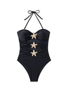 Floerns Women's Halter One Piece Swimsuit Starfish Cut Out Ruched Bathing Suits Medium…