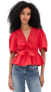 Ganni Women's Cotton Poplin Bow Blouse