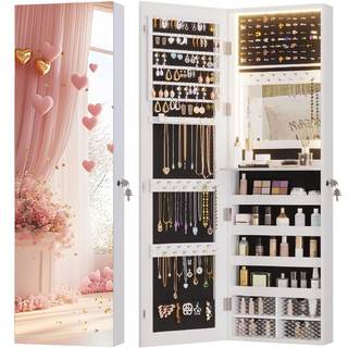 Vlsrka 47.2" LED Jewelry Cabinet, Wall Mounted Jewelry Mirror Organizer | Over the Door…