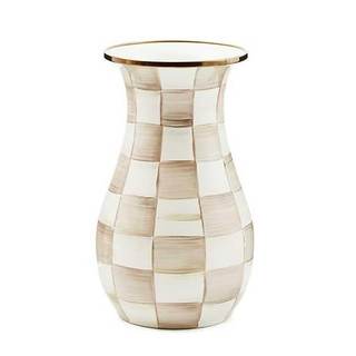 MACKENZIE-CHILDS Enamel Tall Vase, Brown-and-White Mocha Check | Hand-painted design…