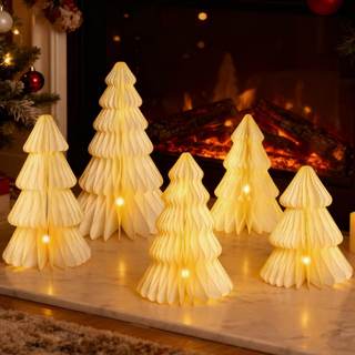 Christmas Table Decorations Indoor, 5 Pcs Large White Honeycomb Paper Christmas Trees…
