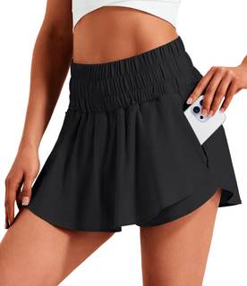 Hugut Women's Athletic Tennis Skirt Overlay Shorts with 2 Zipper Pockets | High-Waisted…