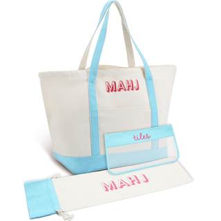 3 Pcs Empty Mahjong Bags Set for Tiles and Racks Canvas Mahjong Carry Tote Bag…