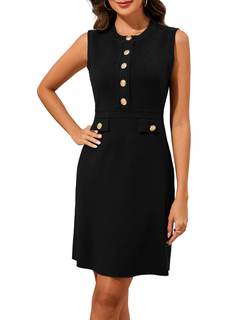 Women's Summer Sleeveless Sweater Dress Casual Mini Dress Crewneck Button Elegant Bodycon…