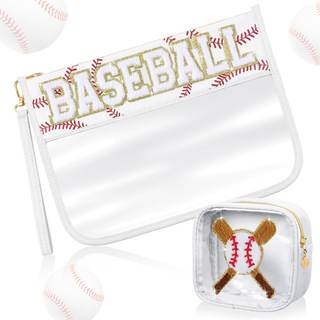 Hillban 2 Pcs Baseball Gifts Snack Bags Makeup Cosmetic Bag Clear Chenille Letter Zipper…