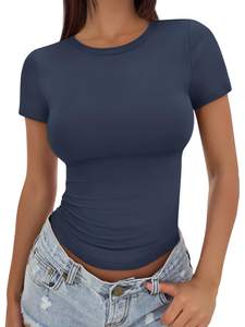 Trendy Queen Womens Fitted Short Sleeve Shirt Buttery Soft Top Stretchy Tee | Crewneck…