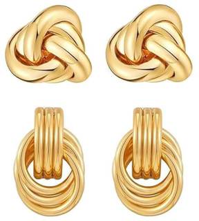 Chunky Gold Knot Earrings Geometric Drop Dangle Earrings Long Twisted Earrings Statement…