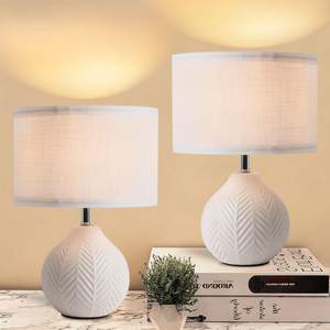 SOTTAE Modern Ceramic Table Lamps Set of 2, Leaf Patterned Ceramic Desk Lamp Small…