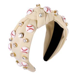 Baseball Headband for Women Crystal Pearl Knotted Headband Baseball Charms Rhinestone…