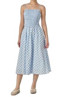 English Factory Women's Checked Smocked Midi Dress Medium Powder Blue