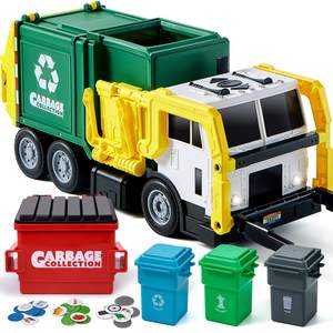 JOYIN Large Friction Powered Garbage Truck Toy Set, Includes 1 Dumpster, 3 Trash Bins…