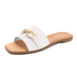 Rihero Women's Flat Sandals Square Toe Metal Buckle Summer Slide Sandals | Soft Faux…