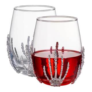 Skeleton Hand Stemless Wine Glasses Set of 2-17oz Spooky Halloween Stemless Wine Glasses…