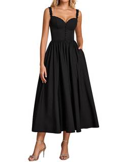 Summer Corset Midi Dress Formal Flowy A Line Lace Spaghetti Strap Wedding Guest Dresses…