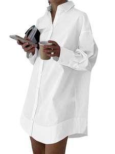LYANER Women's V Neck Casual Shirt Dress | Collar Button Down Loose Long Sleeve Mini…