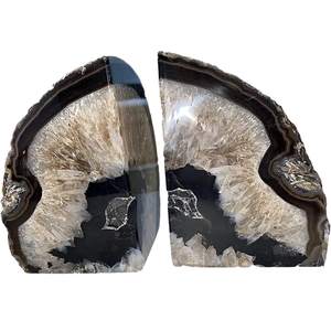 JIC Gem Black Agate Geode Bookends Decorative Stone Book Holder Heavy Duty | 1Pair 2-3…