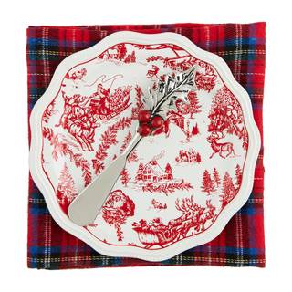 Mud Pie Toile Appetizer Set; plate 6 1/2" dia | towel 26" x 16 1/2" | spreader 5 1/2"