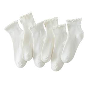 Hstyle 6 Pairs of Ruffle Socks Women, Cute Ruffle Ankle Socks 5-9 White