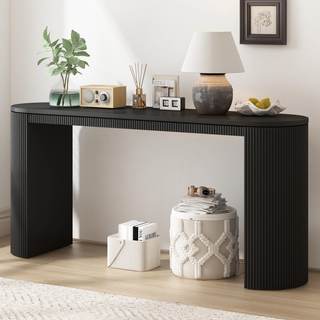 Modern Curved Console Table 59.2-Inch Fluted Entryway Sofa Table for Living Room Entrance…