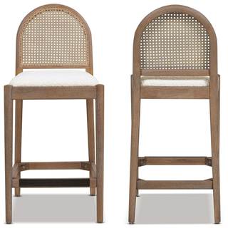Jennifer Taylor Home Panama 26.5" Curved Back Cane Rattan Counter Stool Set of 2 Ivory…