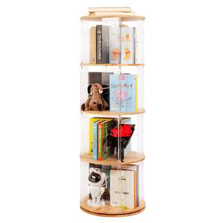 TAKEKIT 360° Rotating Bookshelf, 4-Tier Spinning Book Shelf Tower with Solid Wood & Clear…