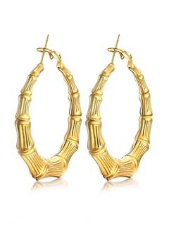 KeyStyle Bamboo Hoop Earring for Women,Silver/Black/14K Gold Plated Hoop | Stainless…