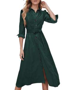 YEXPINE Women's Corduroy Maxi Dress Long Sleeve Cord Button Down Fall Shirt Long Dress…