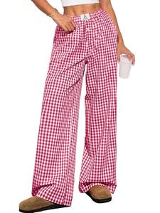 ANRABESS Womens Gingham Striped Boxer Pants | Wide Leg Elastic Waist with Pockets, Lounge…