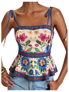 RoseSeek Women's Summer Floral Going Out Peplum Top Sleeveless Spaghetti Strap Cami Tops