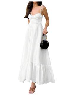 Floerns Women's Tie Shoulder Smocked Long Dress Ruffle Tiered Flowy Wedding Guest Dresses…