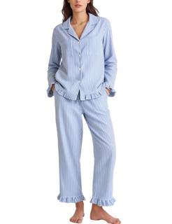 Flygo Womens Striped 2 Piece Pajama Sets Ruffle Cotton Sleepwear | Long Sleeve, Button…