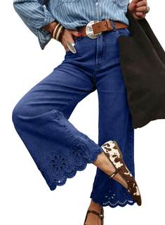 Sidefeel Womens Wide Leg Embroidered Jeans Stretchy Denim Pants | High Waisted Jeans With…