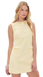 Self Portrait Women's Yellow Taffeta Bow Mini Dress 4 Yellow